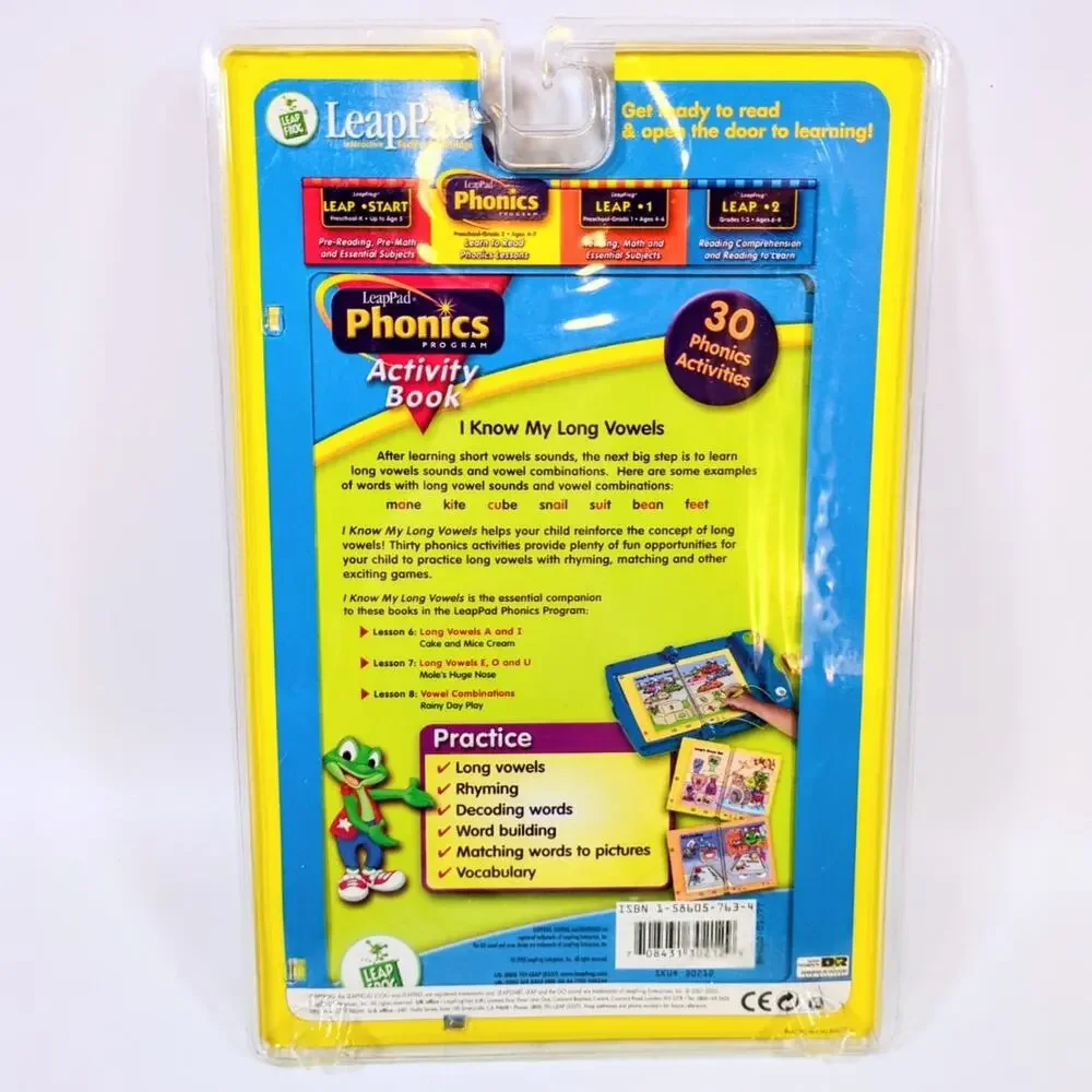 LeapFrog LeapPad Phonics Activity Book I Know My Long Vowels Cartridge Ages 4-7